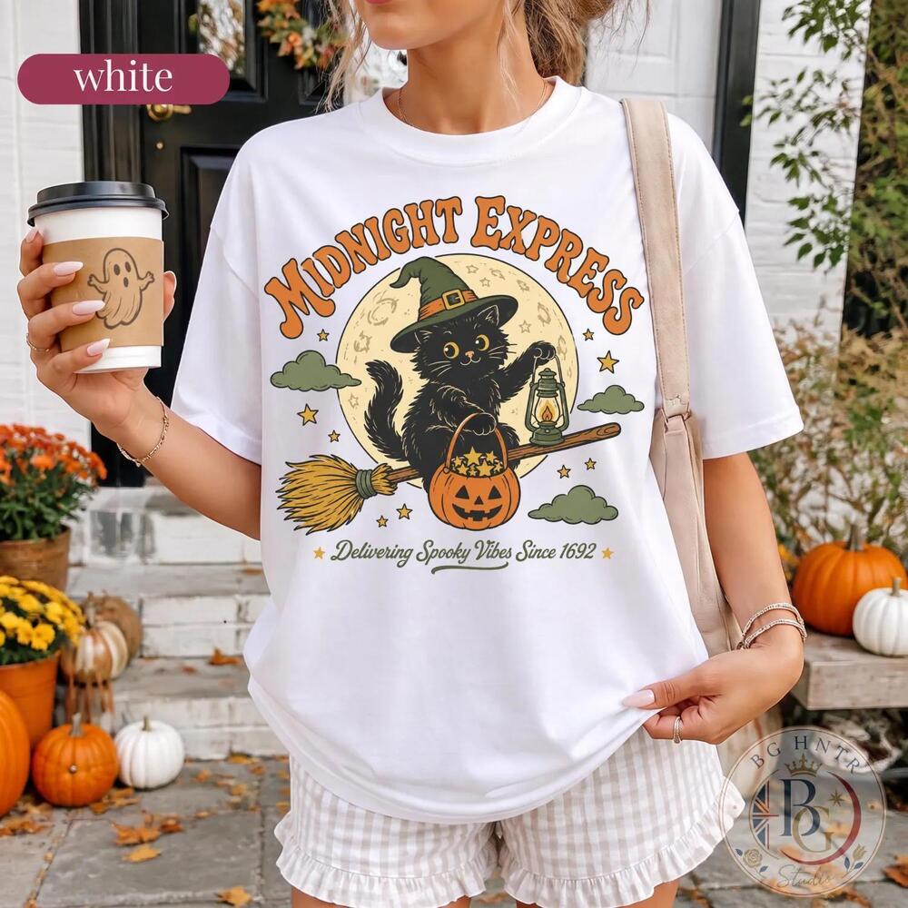 Halloween Black Cat Shirt Midnight Express Witchy Tee